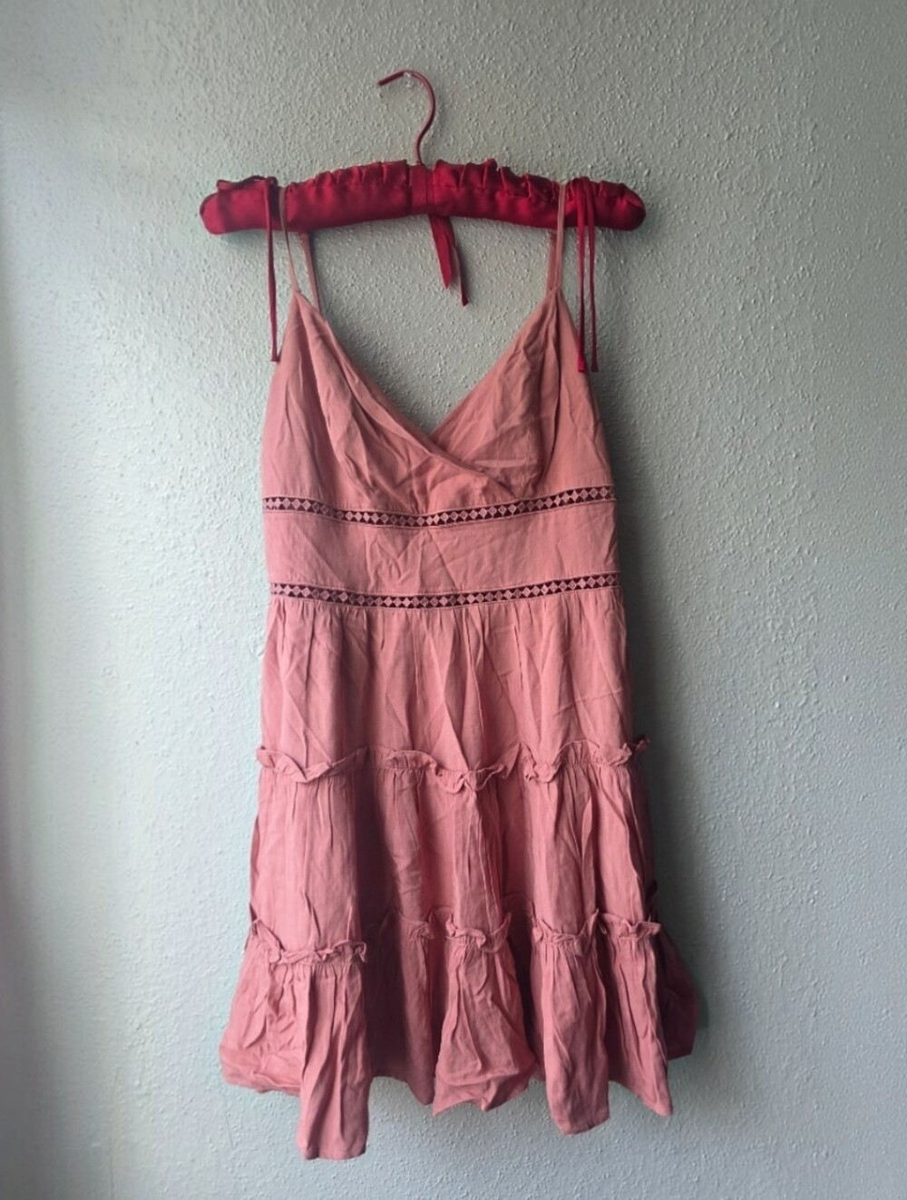Altard State Pink babydoll dress with ruffles and tie straps Size Medium